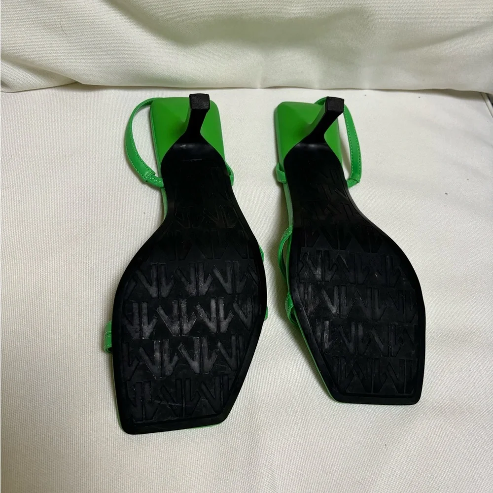 Mango Bright Green Square-Toe Slingback Sandals
